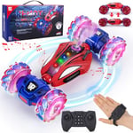 Highttoy Voiture Télécommandée Enfant, 4x4 Voiture Telecommandé Tout Terrain Rotation à 360° Voiture Contrôle Gestuel avec Spray, Musique et LED Jouet Enfant 6 7 8 9 10 Ans Cadeau Garçon Fille, Rouge