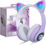 Casque Bluetooth Pour Enfants Sans Fil,Casque Cat Pliable Avec Led Flash Lumieres Glow,Enfants Bluetooth 5.0 Avec Microphone Et Contrôle Du Volume,Carte Slot Pour Pc/Tablettes/Tv(Violet)