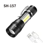 SH 157 Black Lithium-métal Mini lampe de poche LED aste avec lumière latérale COB, chargement USB, réglage multifonction, portable, extérieur, camping ""Nipseyteko