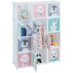 Relaxdays - Armoire chambre d'enfant, modulable, 8 cubes, portes, diy, étagère animaux, hlp 145x109x37 cm, blanc