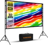 Écran de Projection avec Support,Towond 120 Pouces portatif intérieur extérieur Ecran videoprojecteur arrière Avant 16:9 HD Jardin Pliable avec Sac de Transport écrans de Projection TV et Home Cinema