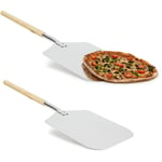 Relaxdays Pelle à pizza rectangle 30,5 x 79 cm en métal avec manche en bois Lot de 2 Pelle pour four pain, métal et bois