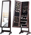 Armoire à Bijoux avec Miroir sur Pied Grande Capacité de Rangement avec Compartiments pour Boucles Colliers Maquillage