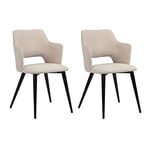 MEUBLE COSY Lot de 2 Chaises de Salle à Manger Scandinave Fauteuil avec Accoudoirs Assise rembourrée en Tissu Pieds en métal pour Cuisine Salon Chambre Bureau, Acier allié, Beige, 48x54,5x80cm