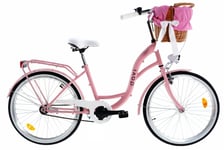 Damcykel med flätad korg Davi Amelia, 1 växlar, 24" hjul, höjd 130-165 cm, Rosa