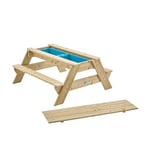 TP Toys Picnic Table & Sandpit Wooden | 110 cm x 102 cm x 50 cm | Outdoor Wooden Sand and Water Play Table | Sand Box for Kids 3+, Wood