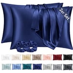 Vielit 2 Pack Satin Pillowcase for Hair and Skin,Soft as Silk Pillowcases for Hair and Skin,Easier Care than Silk Pillow Case Navy Pillowcases for 40x60cm Pillow Envelope & 2 Scrunchies