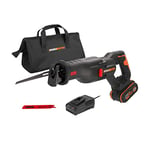 WORX NITRO - Scie sabre brushless sans fil 20V - 4Ah - WX516 (Livrée avec batterie et chargeur, Changement Rapide de Lame, Vitesse de Coupe Variable, Lumière LED, 1 lame bois et 1 lame métal)