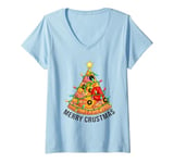 Womens Funny Pizza on Earth Christmas Tree Merry Crust-mas Pizzamas V-Neck T-Shirt