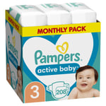 Vaipat PAMPERS Aktiivinen Vauvan kuivaus, Kuukausipakkaus, Koko 3, 6-10 kg, 208 kpl