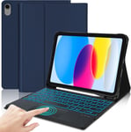 Coque Clavier Avec Trackpad Pour Ipad 10Eme Generation 10.9"", Azerty Clavier Rétro-Éclairé Magnétique Détachable Bluetooth Avec Fente Pour Stylo Pour Ipad 10 Génération 2022, Bleu