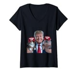 Womens Trump 24 Hippo Moo Deng and Cat Back the Campaign V-Neck T-Shirt