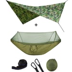 M&QSPS Outdoor Pop-Up Tente avec hamac Netting auvent étanche auvent mis Ouverture Rapide Automatique Mosquito Gratuit Hamac Portable,Armée Camouflag Vert