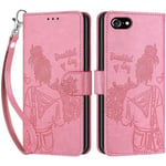 Betunistoy Coque pour Phone SE 2022 5G/SE 2020/7/8, Housse en Cuir PU Flip Pochette Portefeuille Étui avec Emplacement Carte Phone 7/8 Coque Magnétique Antichoc (Fille - Rose)