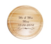 Mr & Mrs Chopping Board - Round, Engraved With Any Name & Date. Free Engr