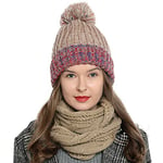 DonDon Bonnet d'hiver avec pompon pour dames femme bonnet tricoté doublé chaud et doux - Marrone Rosso Blu