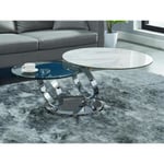 Vente-unique.com Table basse avec plateaux pivotants - Céramique, verre trempé et métal - Effet marbre blanc - JOLINE de Maison Céphy