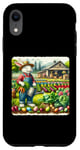 Coque pour iPhone XR Lapin de Pâques rétro avec inscription « Tending A Colorful Garden »