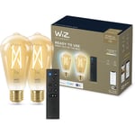 Kit de Démarrage 2 ampoules connectées Wi-Fi Edison E27 Vintage, Nuances de Blanc, équivalent 50W, 640 lumen + Télécommande, fonctionne avec Alexa,