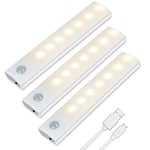 Vicloon Lumière de Placard,3Pcs Lampe de Placard,Lampes 7 LED,Sans Fil, Rechargeable par USB, Aimanté, Détecteur de Mouvement, Baladeuse de Secours, Veilleuse Enfant