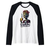 Skeleton Coffee Is My Valentine Funny Women Valentines Day Raglan Baseball Tee