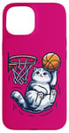 Coque pour iPhone 15 Belle idée cadeau design drôle chat qui fait du basketball