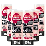 Original Source Vanilla & Raspberry Shower Gel, 100 Percent Natural Fragrance, Vegan, Cruelty Free, Paraben Free, Bulk Buy, Pack of 6 x 250 ml