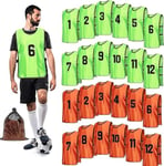 Soccer Pinnies, 24 Pack Scrimmage Training Vests in 2 Vibrant Colors, 1-12 Numbered Practice Jerseys for Adults Soccer Basketball Football Volleyball - Orange & Green