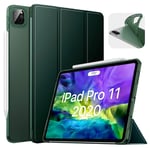 MoKo Case Fit iPad Pro 11 2nd Gen 2020 & 2018 [Support Apple Pencil 2 Charging] Case with Stand, Soft TPU Translucent Frosted Back Cover Slim Smart Shell, Auto Wake/Sleep - Midnight Green
