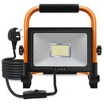 Linke 60W LED Work Light 5200LM Job Site Light Portable Plug in Floodlight Super Bright Construction Lights IP66 Waterproof Outdoor Lights Mains Powered 6500K Cold White for Workshop Garage Garden