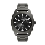 FOSSIL Machine Montre pour Homme, Mouvement à Quartz, avec Bracelet en Acier Inoxydable ou en Cuir, Noir et Gris Foncé, 49mm