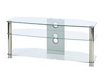 Clear Glass TV Stand 1150mm Wide 3 Shelf for Up To 55 inch TV's With Chrome Silver Legs, by MMT