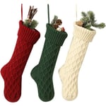 Heyone Cable Knit Julstrumpor 18 Tum Storlek Klassiska Dekorationer Presentset med 3