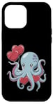 Coque pour iPhone 12 Pro Max Sweet Blue Poulpe avec ballons en forme de cœur et inscription Love