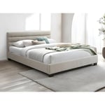 Vente-unique Lit 160 x 200 cm - Tissu - Beige - FAUSTIN