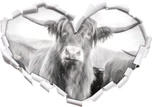 KAIASH 3d Wall Sticker Cute look of a cow in the pasture Art coal effect heart shape in 3D look Wall or door sticker wall sticker wall decal wall decoration 92x64cm