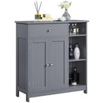 Yaheetech Armoire Salle de Bain Rangement, Meuble Toilette/WC, 1 Placard à 2 Etagères Réglables 1 Tiroir 3 Compartiments Ouverts, 75 x 30 x 80 cm, Gris Foncé