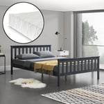 Lit Double pour Adulte Cadre en Pin avec Matela en Mousse Froid et Sommier à Lattes 180 x 200 cm Gris foncé - [en.casa]