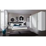 Ensemble chambre adulte en Blanc, rechampis teinte béton gris clair - 140 x 200 cm -PEGANE-