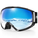 Findway Masque de Ski, Lunette de Ski pour Homme Femme Adulte, Masqué Ski OTG pour Ski et Snowboard Anti-buée, Anti-UV Bleu Photochromique Lentille Sphérique