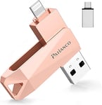 Patianco Cle USB pour iPhone,Apple MFI Certifié Cle USB Stockage 256Go USB 3.0 Transfert Grande Vitesse Clé USB Photostick pour Lightning,iPad,Type C-iPhone,Smartphone,PC(256Go,Rose)