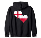 Poland Flag and England Flag in Hearts A Polish English Zip Hoodie