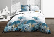 Le linge de Jules Housse de Couette 240x260 + 2 taies - Pur Coton 57 Fils - Ginko Bleu