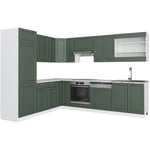 Vicco - Cuisine en angle Fame-Line, Vert-Or Landhaus/Blanc, 227 x 60 cm sans plan de travail