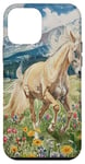 Coque pour iPhone 12 mini Aquarelle Running Palamino Horse in Meadow