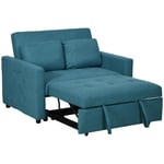 HOMCOM 2 Seater Sofa Bed Convertible Bed Settee with Cushions, Pockets, Blue