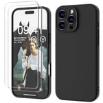 GOODVISH 3 IN 1 for iPhone 16 Pro Max Case 6.9 inch, Upgraded Camera Protection, 2 Pack HD Screen Protector, Liquid Silicone Anti-Scratch Shockproof Gel Rubber Non-Fingerprint Phone Case, Black