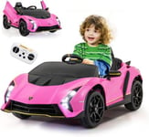 Lamborghini Voiture Electrique Enfants 12V Voiture Enfant Electrique avec Télécommande Lumières LED Musique Klaxon Rose