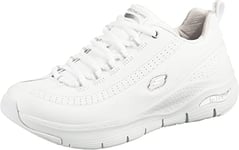 Skechers Femme Arch Fit Citi Drive Basket, Cuir Blanc Bordure Blanche Argentée, 37.5 EU