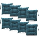 Coussin de Jardin 8 pièces 40 x 40 cm Bleu - en Tissu d'ameublement épais, avec Rembourrage Doux, avec ficelles pour Attacher - Coussin Chaise de Jardin, salon de Jardin Exterieur, Banc